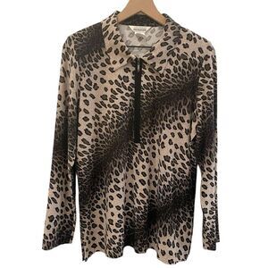 Exclusively Misook Leopard Animal Print 3/4 Zip Pullover Sweater Size Large